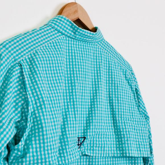 Simply Southern Size M Long Sleeve Button Up Shirt Gingham Check Teal - Picture 8 of 11